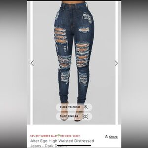 Fashion Nova Dark Blue Distressed Skinny Jeans